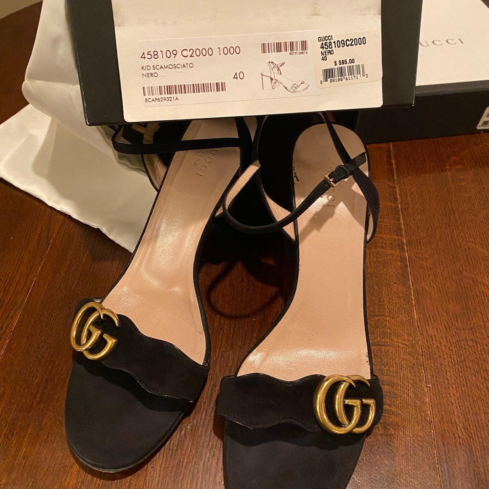 Gucci Marmont Double G black suede sandals